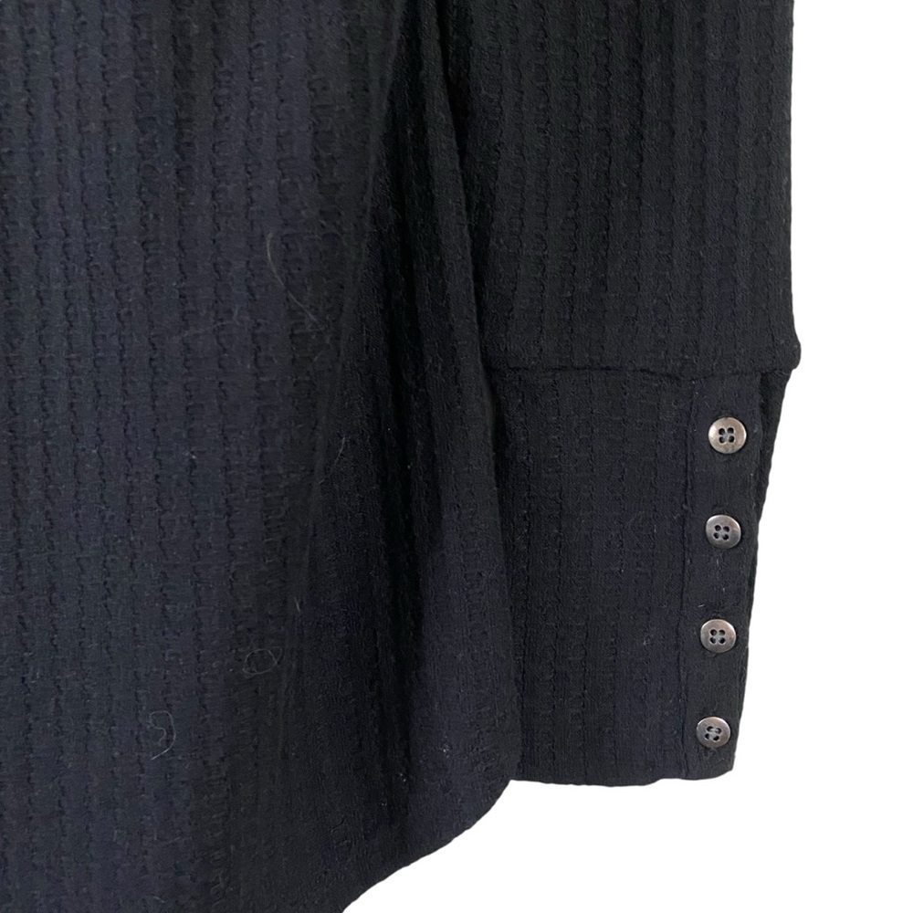 Chaser Women’s Waffle Knit Henley Shirt Top Black V-Neck Long Sleeve S Thermal - Picture 6 of 12